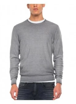 Replay Mens Cotton Pullover Sweater Iron Grey Light Grey Marl