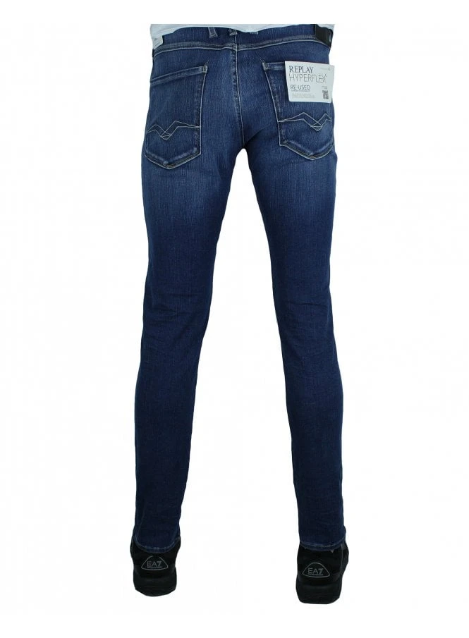 Replay Mens Hyperflex Re-Used Anbass Slim Stretch Denim Mid Blue 007 - Image 2