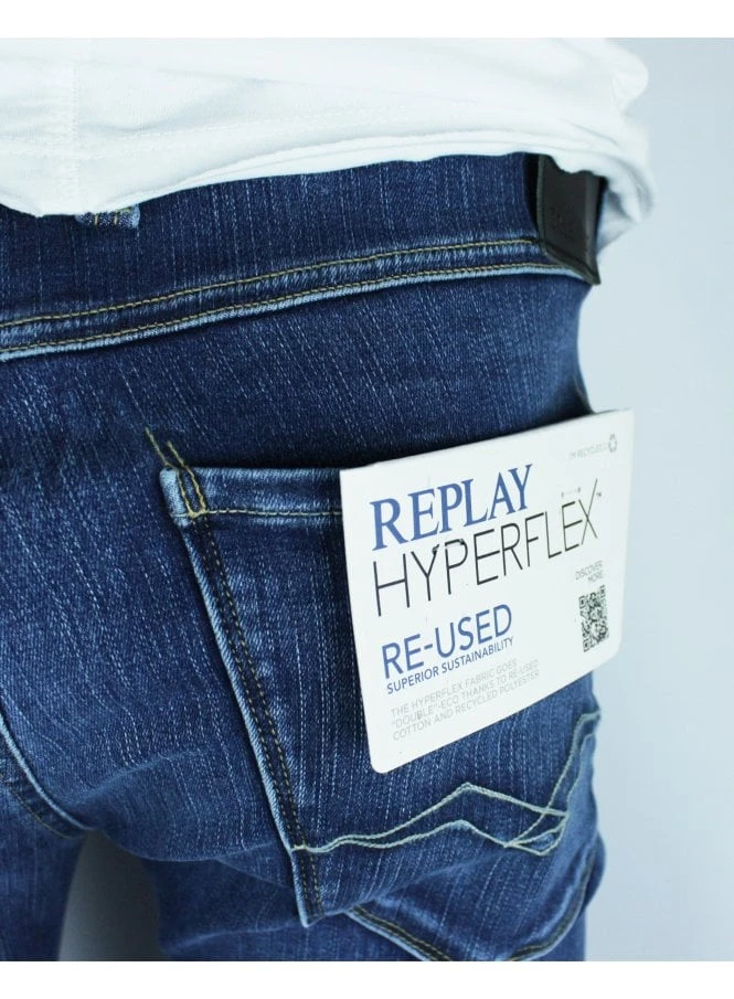 Replay Mens Hyperflex Re-Used Anbass Slim Stretch Denim Mid Blue 007 - Image 3